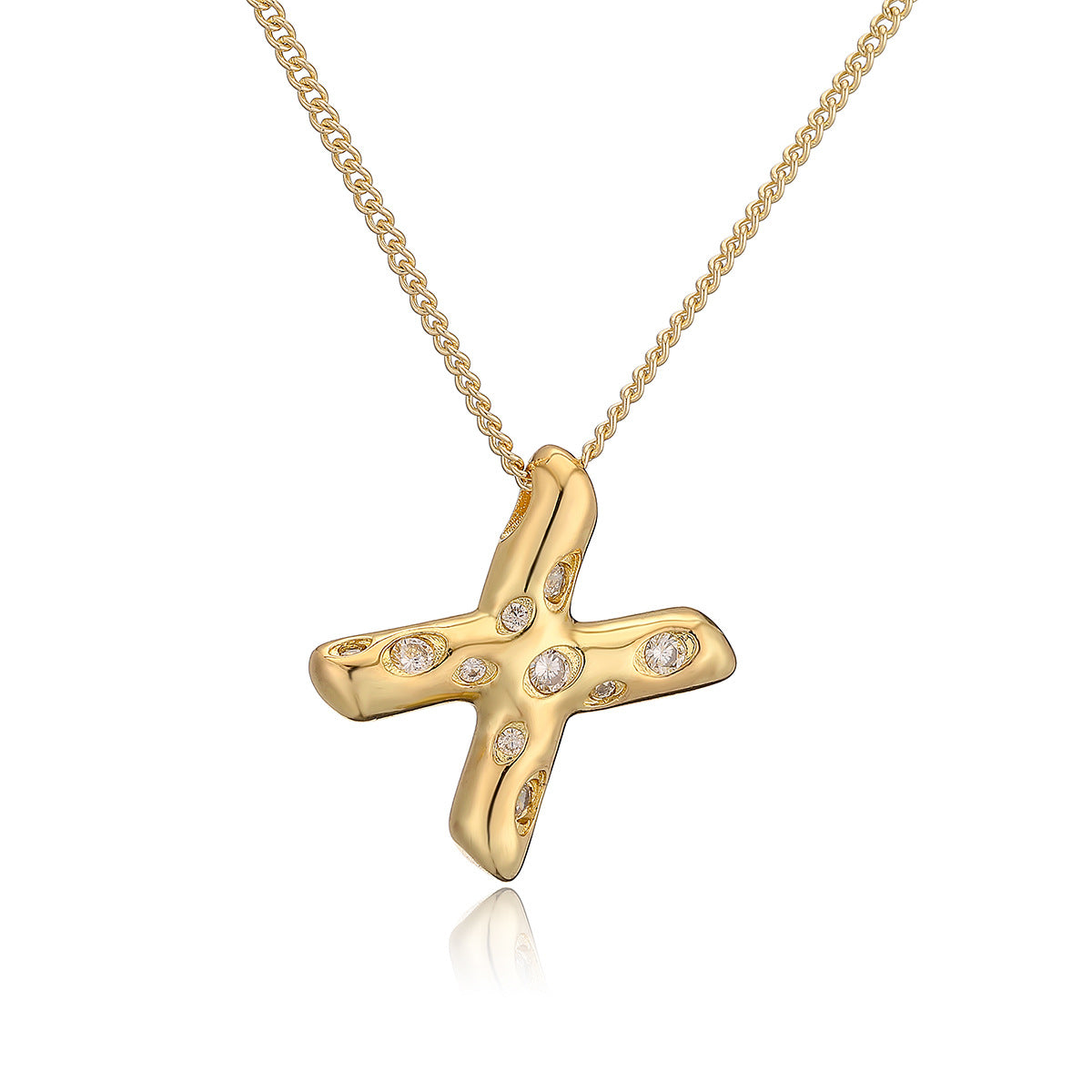 Collana da donna con ciondolo a lettera geometrico minimalista in ottone con placcatura in oro e intarsi in zircone