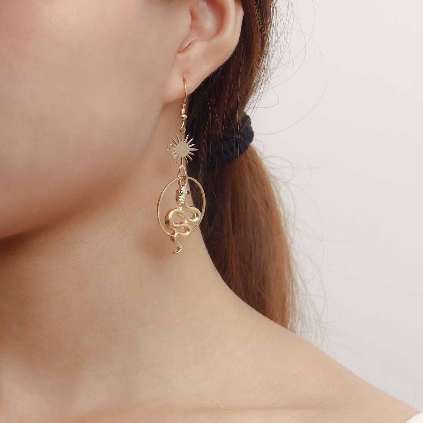 Geometric Statement Earrings in Gold-Plated Alloy with Creative Design and Trendy Tail-Coil Closure