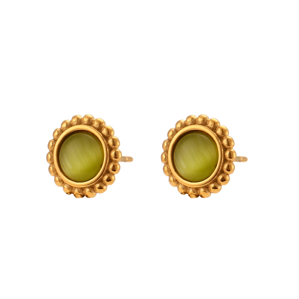 Fashion Minimalist Luxury 18K Gold Plated Stainless Steel Geometric Sun Cat's Eye Stud Earrings for Women