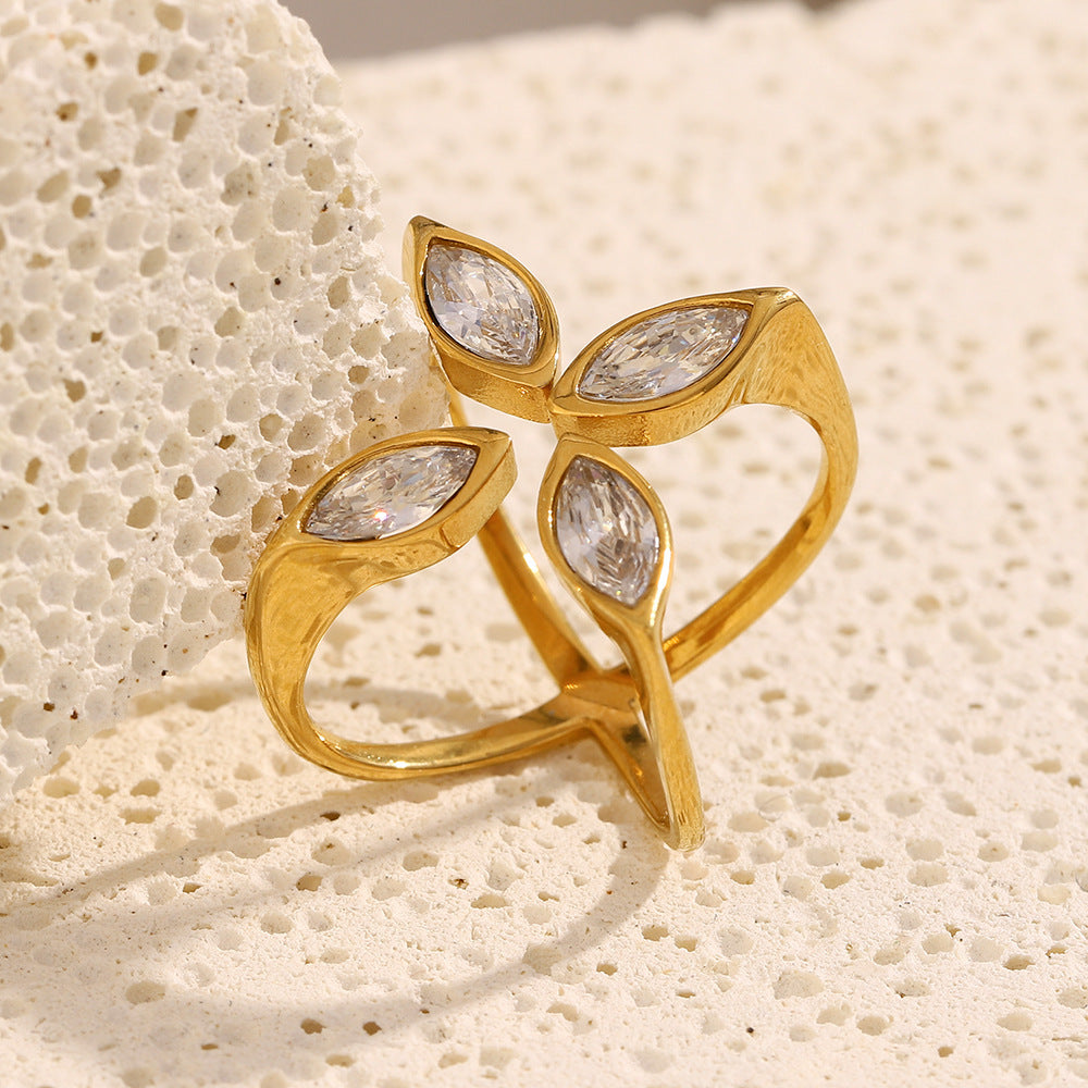 Anello geometrico alla moda in acciaio inossidabile placcato oro 18 carati da donna