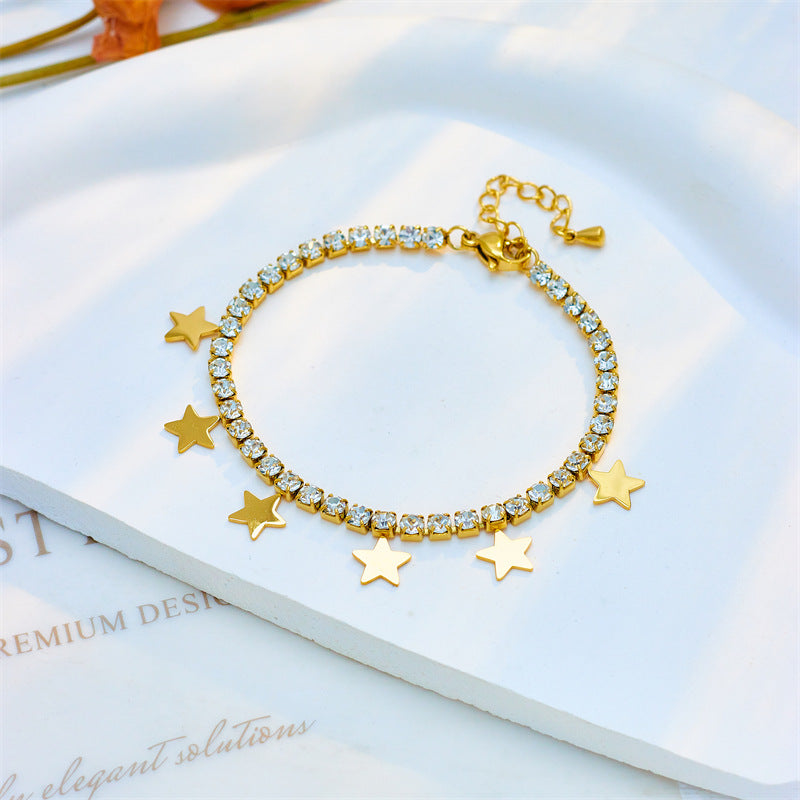 Minimalist Star Pendant Necklace in Titanium Steel with Rhinestone Inlay for Women