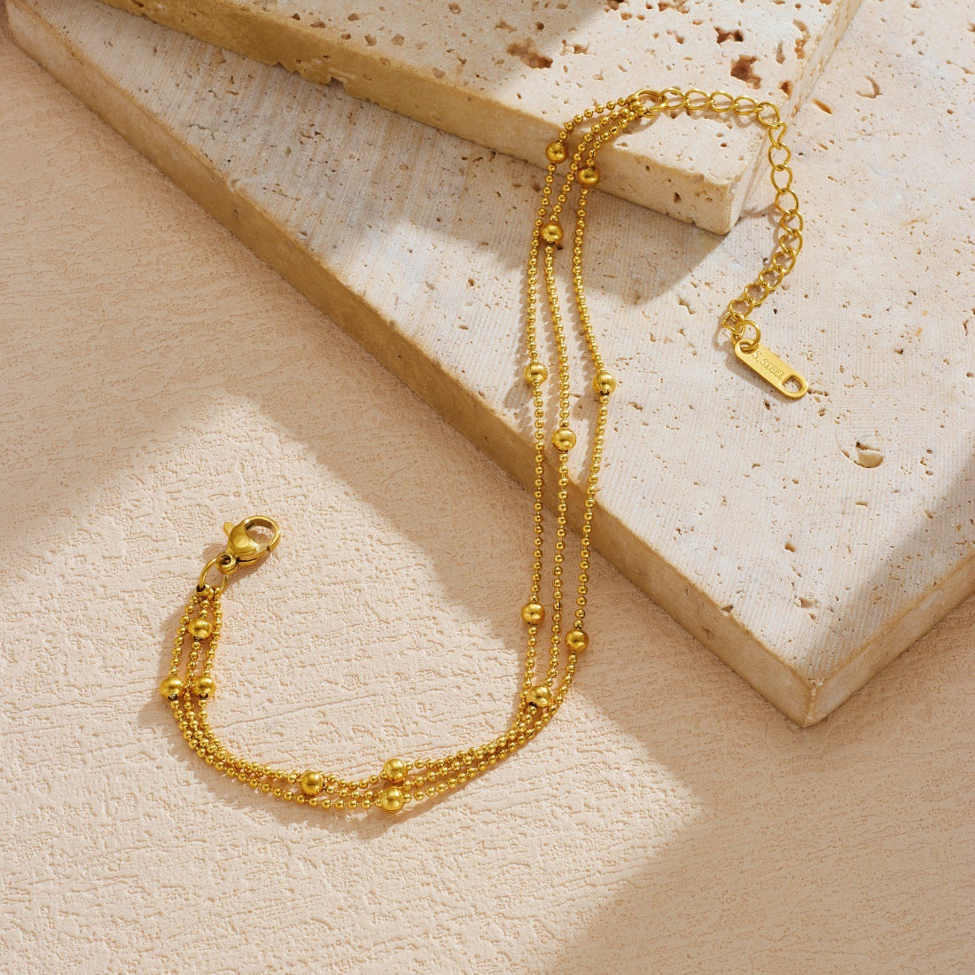 Vintage Gold Plated Round Ball Chain Stainless Steel Bracelet for Women