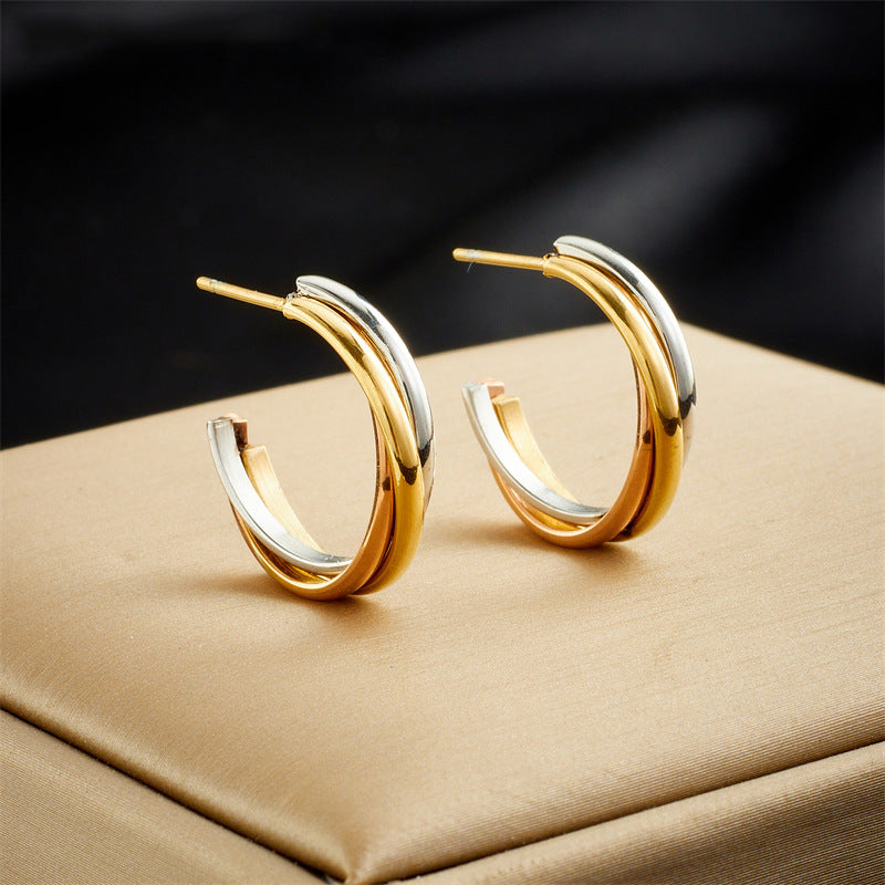 Minimalist Retro Geometric Titanium Steel Hoop Earrings with Plated Finish for Women