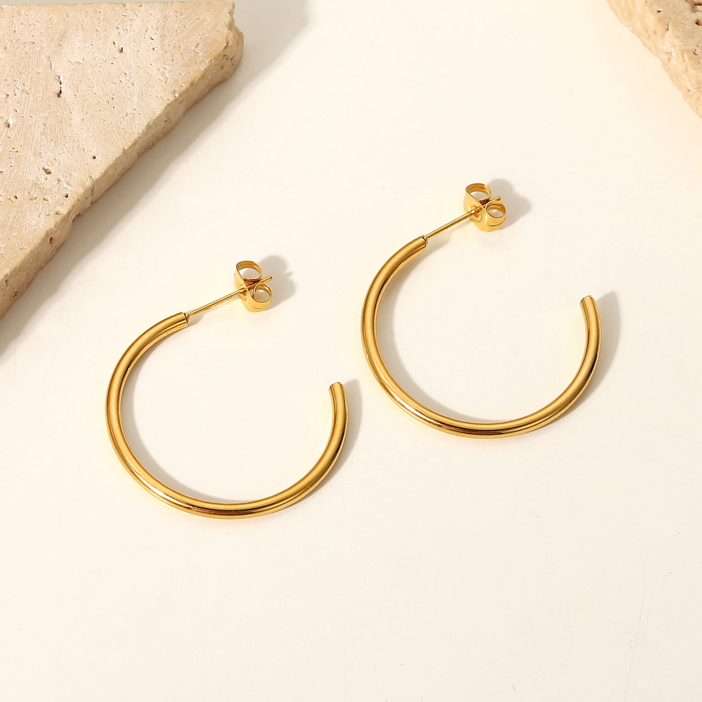 Minimalist Geometric C-Shaped Titanium Steel Earrings with 18K Gold Plating for Women