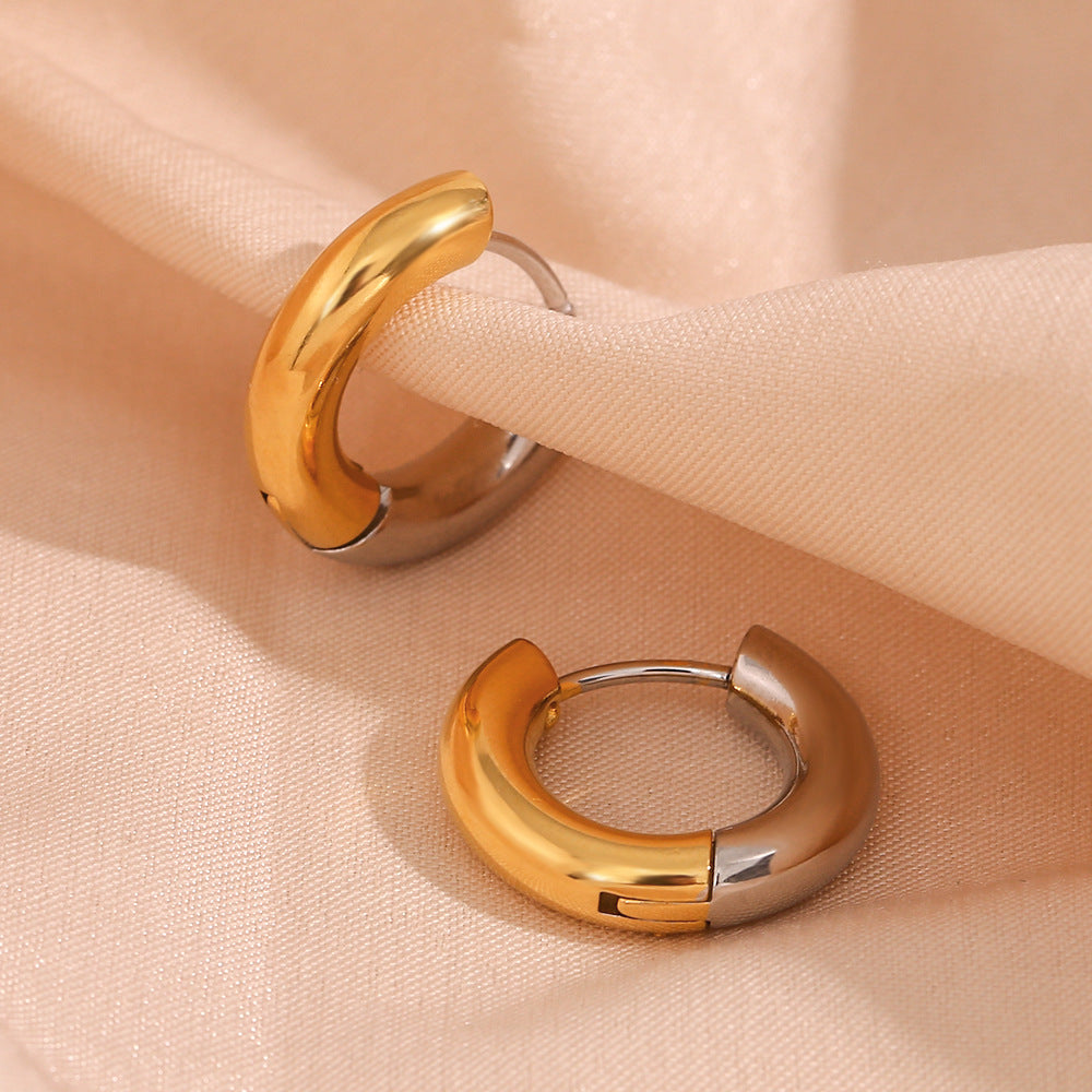 Pendientes de aro de acero inoxidable geométricos minimalistas con acabado chapado para mujer