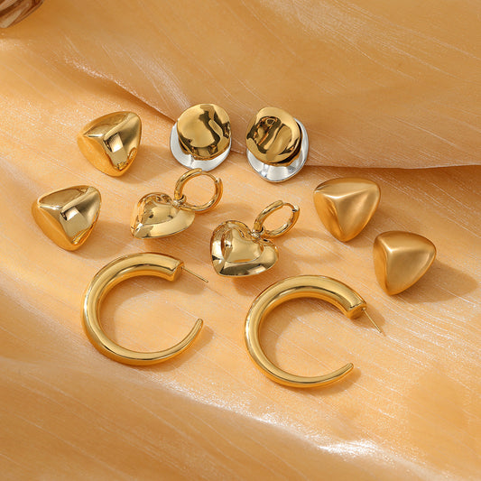 Minimalist Heart-Shaped Titanium Steel Earrings with 18K Gold Plating for Women