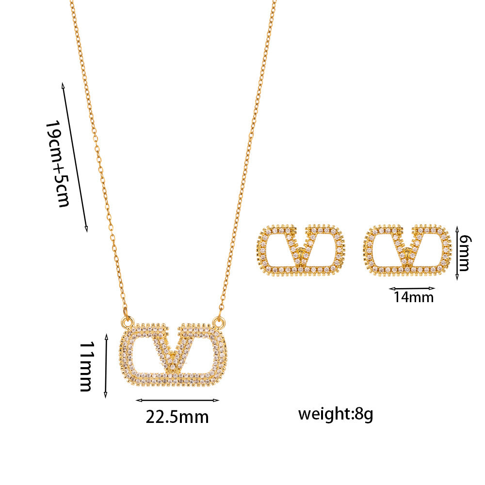Set di Collana e Orecchini con Ciondolo a Goccia a Cuore Minimalista di Lusso in Acciaio al Titanio con Intarsi di Strass e Placcatura in Oro su Catena a O