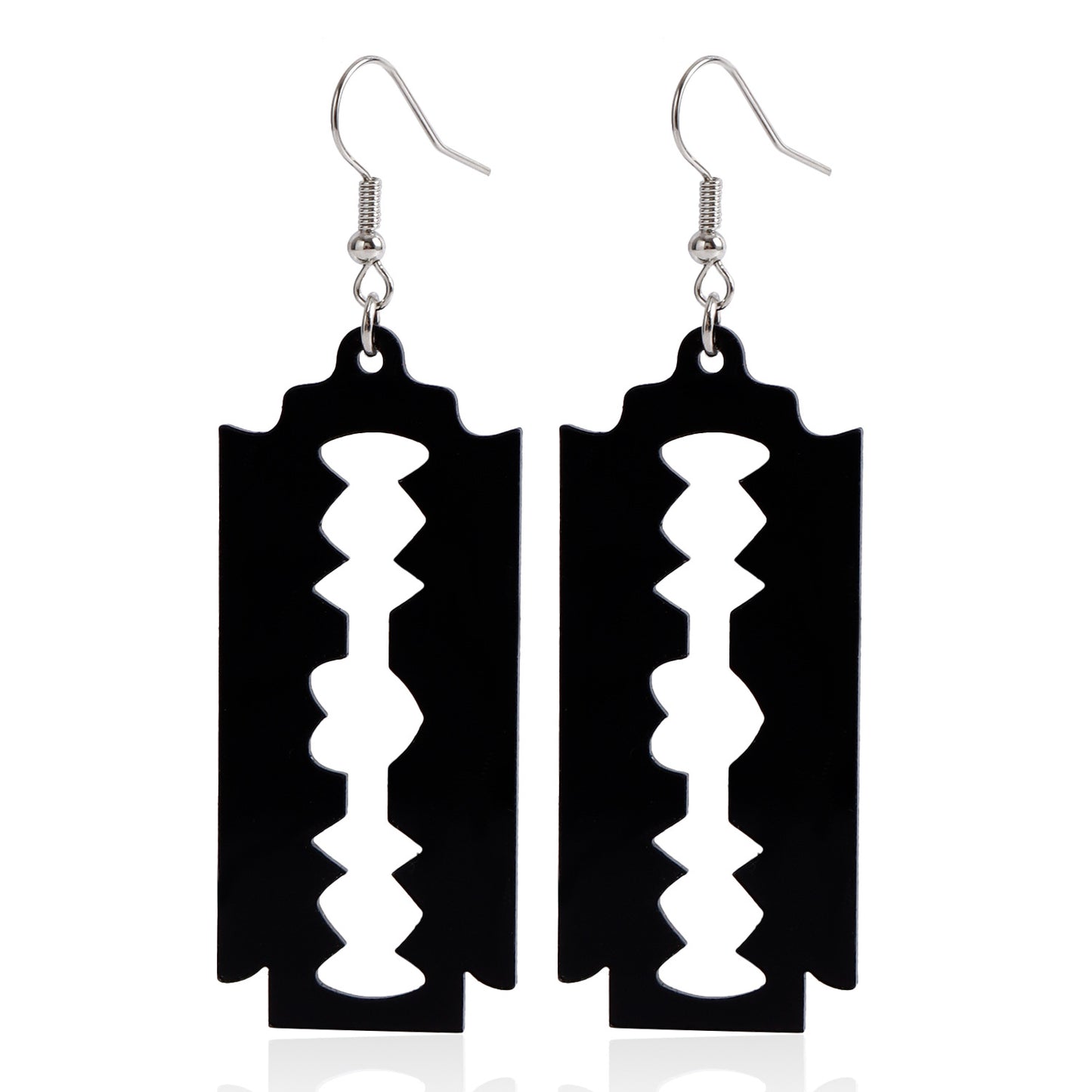 Geometric Blade-Shaped Alloy Earrings for Women with Plated Finish and Hollow-Cut Acrylic Accents