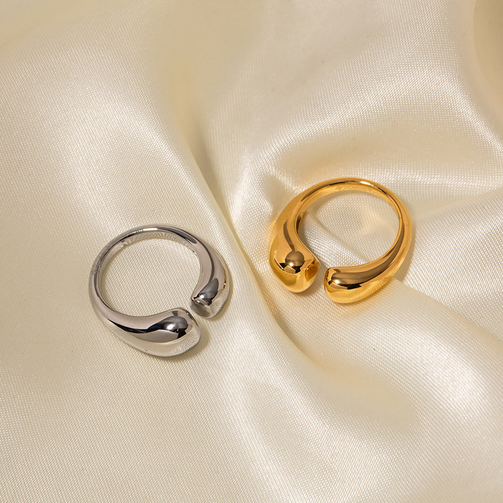 Minimalist Geometric Stainless Steel Adjustable Open Ring for Women with Gold Plating Finish