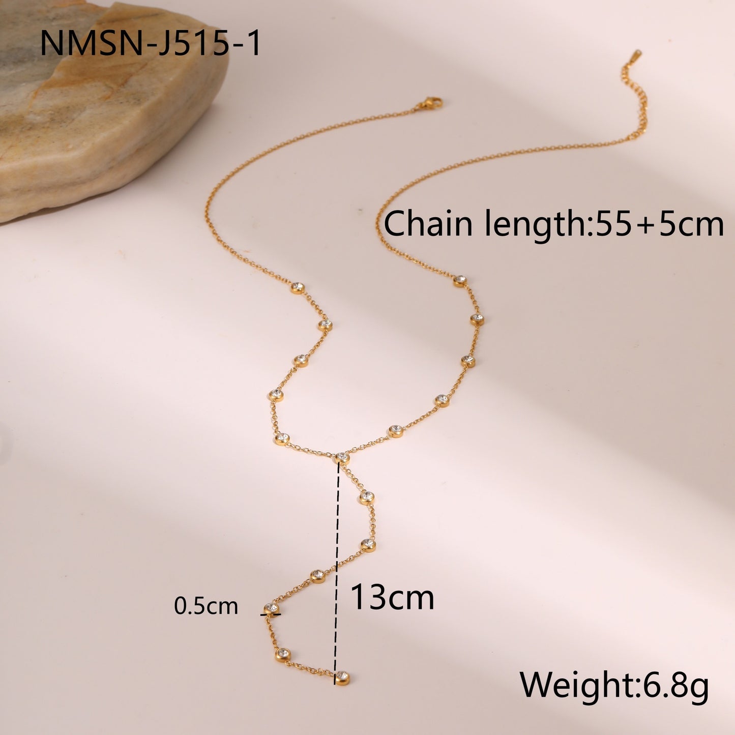 Fashionable OL Geometric Stainless Steel Y-Necklace with Zirconia Pendant and Plated Finish for Women