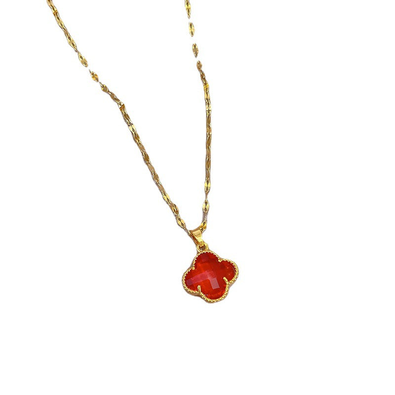 Collar de cadena de acero de titanio con incrustaciones de diamantes de imitación para mujer, estilo minimalista de lujo, con diseño geométrico floral