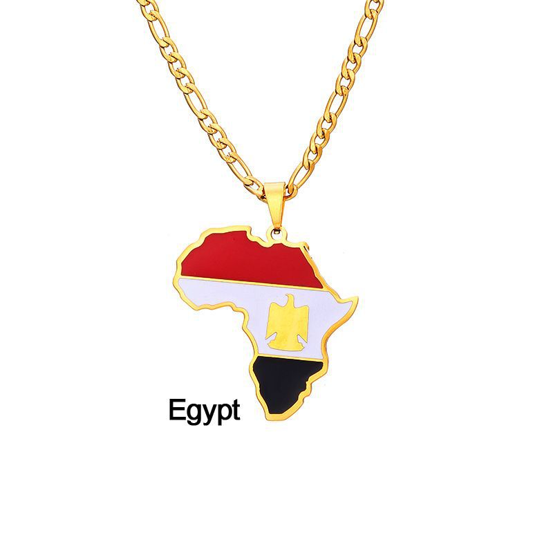 Collar con colgante de mapa de país africano geométrico de acero inoxidable con acabado esmaltado para uso unisex