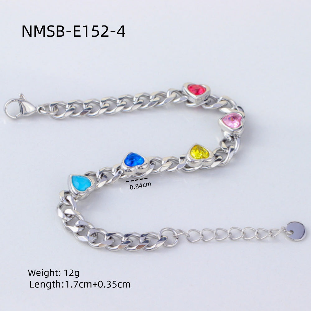 Bracciale da donna regolabile a forma di cuore in acciaio inossidabile con placcatura in oro e zirconi, gioielli alla moda stile ufficio minimalista