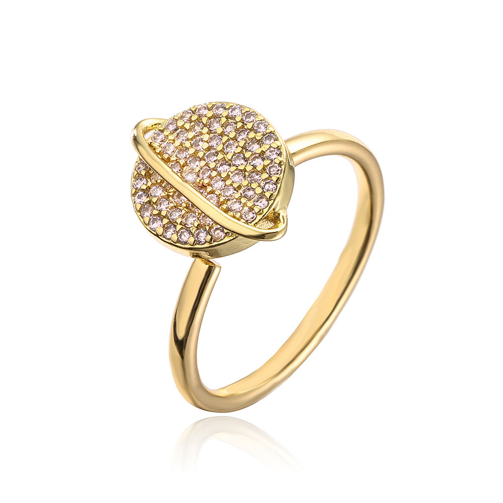 Anello Aperto Geometrico alla Moda da Donna con Base in Rame Placcata Oro 18K e Pietra in Zirconia Micro-Incastonata