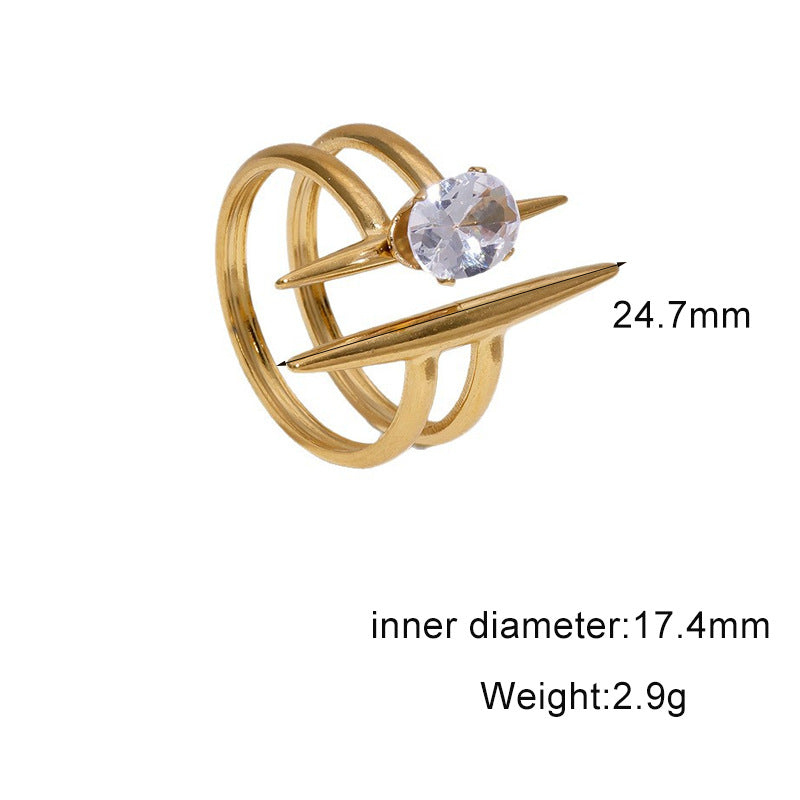 Minimalist 18K Gold Plated Geometric Star Cubic Zirconia Inlay Stainless Steel Open Ring for Women