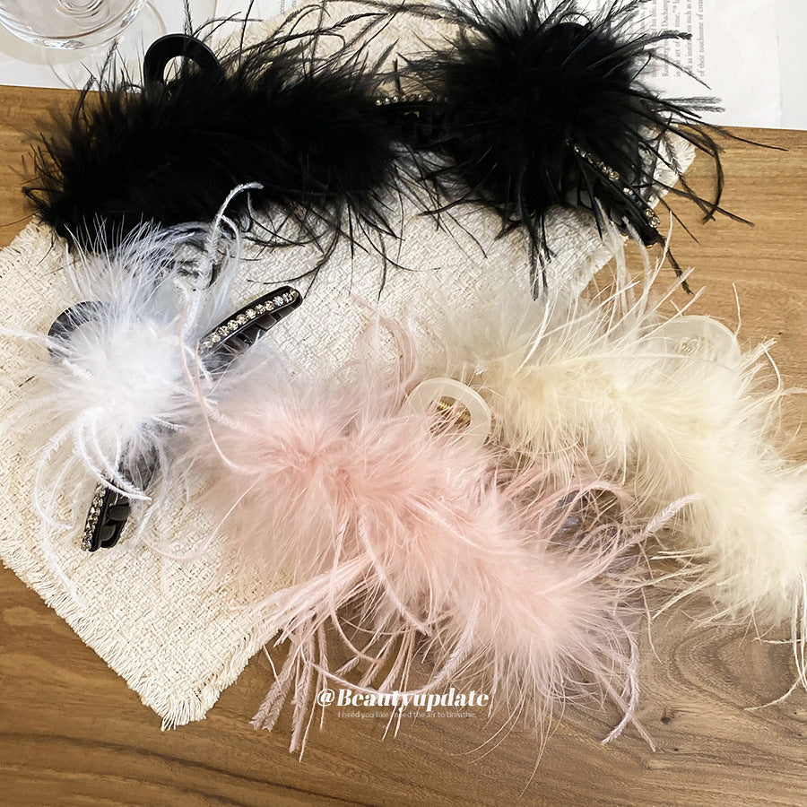 Elegante fermaglio per capelli in acrilico a forma di piuma con intarsio di strass da donna, molletta artiglio di lusso minimalista
