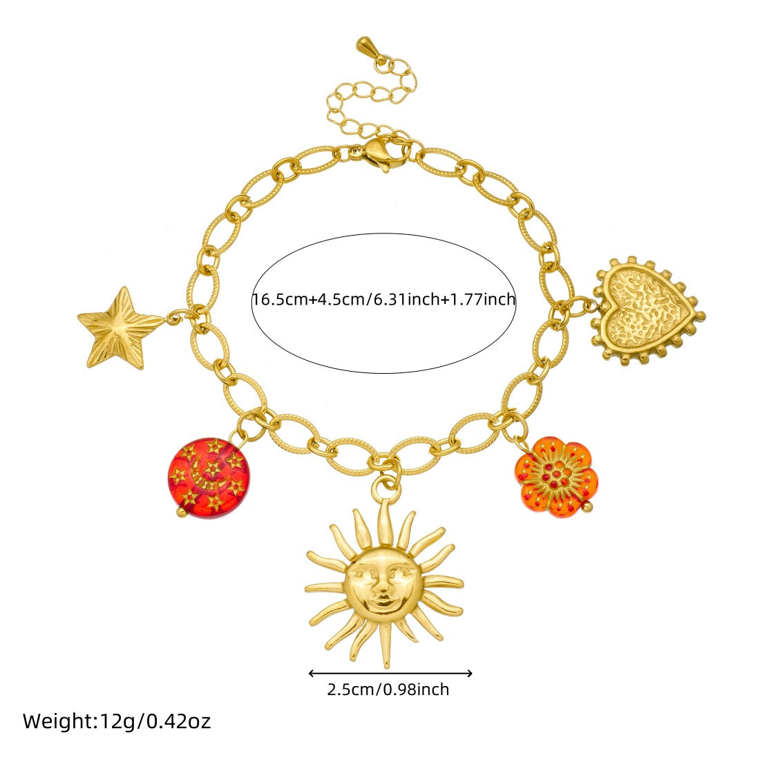 Vintage Elegant Round Heart Floral Stainless Steel Plated Pendant Necklace and Bracelet Set for Women with Cable Chain