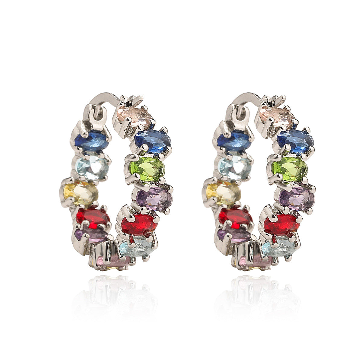 Minimalist Geometric Hoop Earrings for Women with Plated Copper and Colorful Zirconia