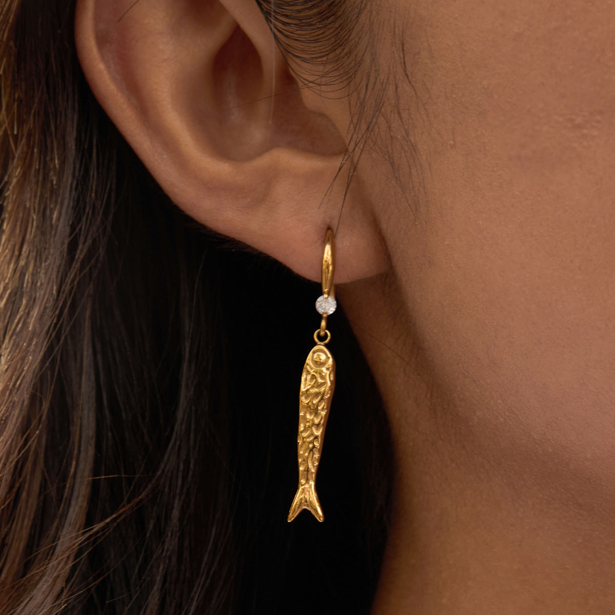 Elegant Fish Shaped Plated Stainless Steel Earrings for Women