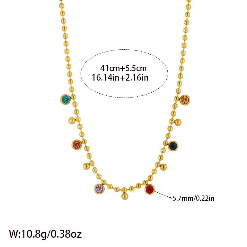 Vintage Geometric Round Stainless Steel Gold Plated Cubic Zirconia Necklace Ball Chain Unisex