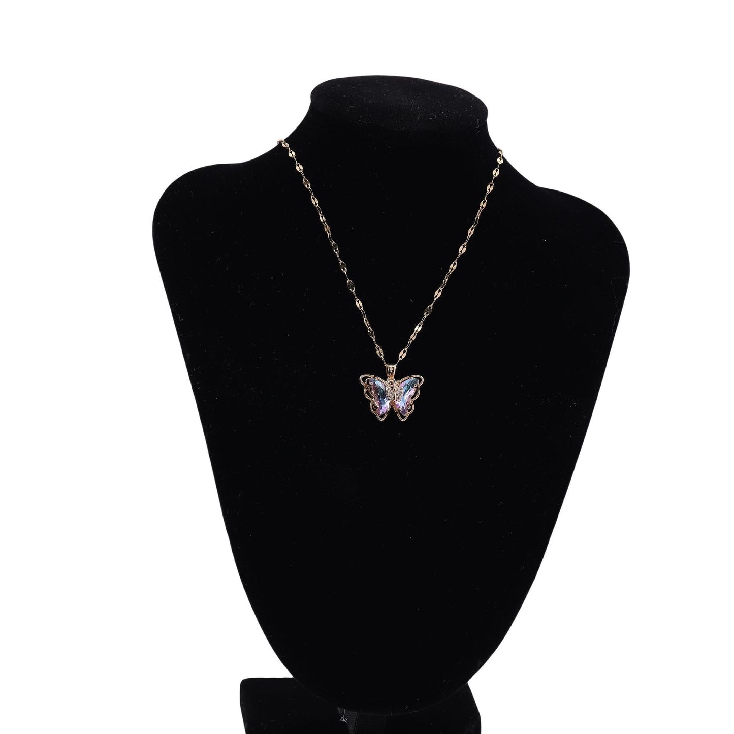 Minimalist Elegant Gold Plated Titanium Steel Butterfly Necklace with Crystal Inlay for Women