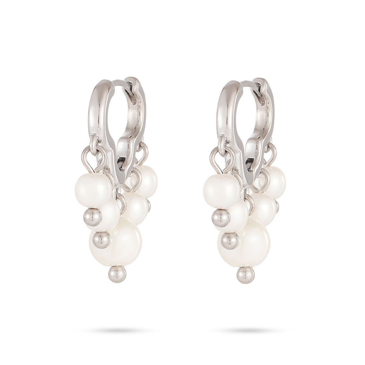 Pendientes de Acero Titanio con Colgante de Perla Geométrica Minimalista para Mujer con Acabado Chapado