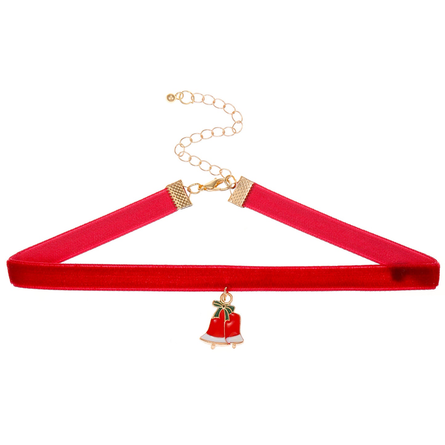 Collana girocollo vintage natalizia da donna con ciondolo a campana in lega, design geometrico, finitura galvanica, nastro in velluto regolabile