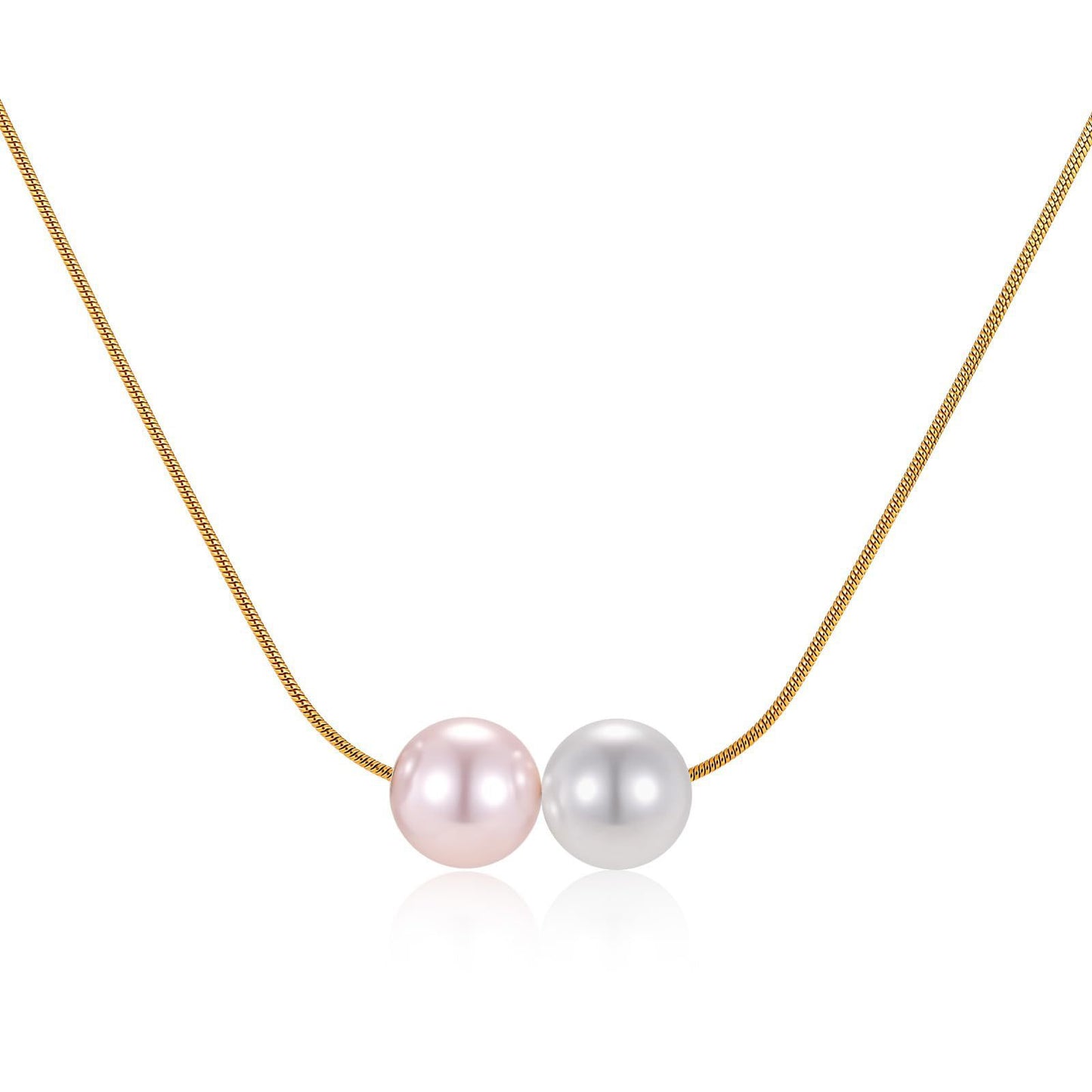Geometric Round Imitation Pearl Necklace Women Adjustable Cable Chain