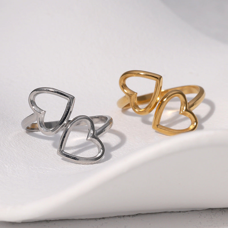 Minimalist Heart-Shaped Stainless Steel Adjustable Open Ring for Women with Plated Finish