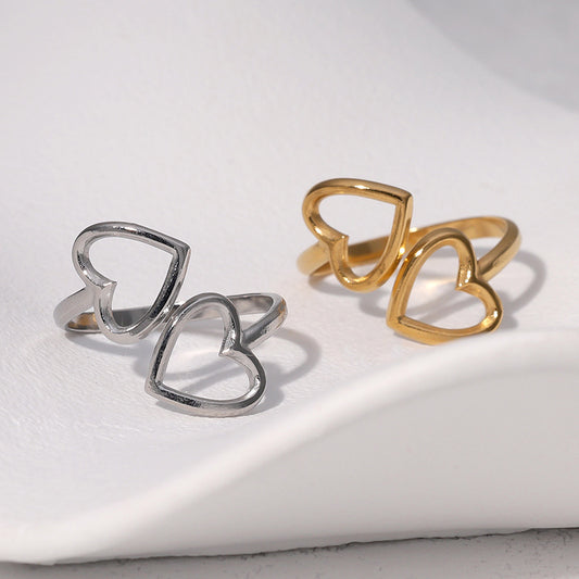 Anello Aperto Regolabile a Cuore Minimalista in Acciaio Inossidabile da Donna con Finitura Placcata