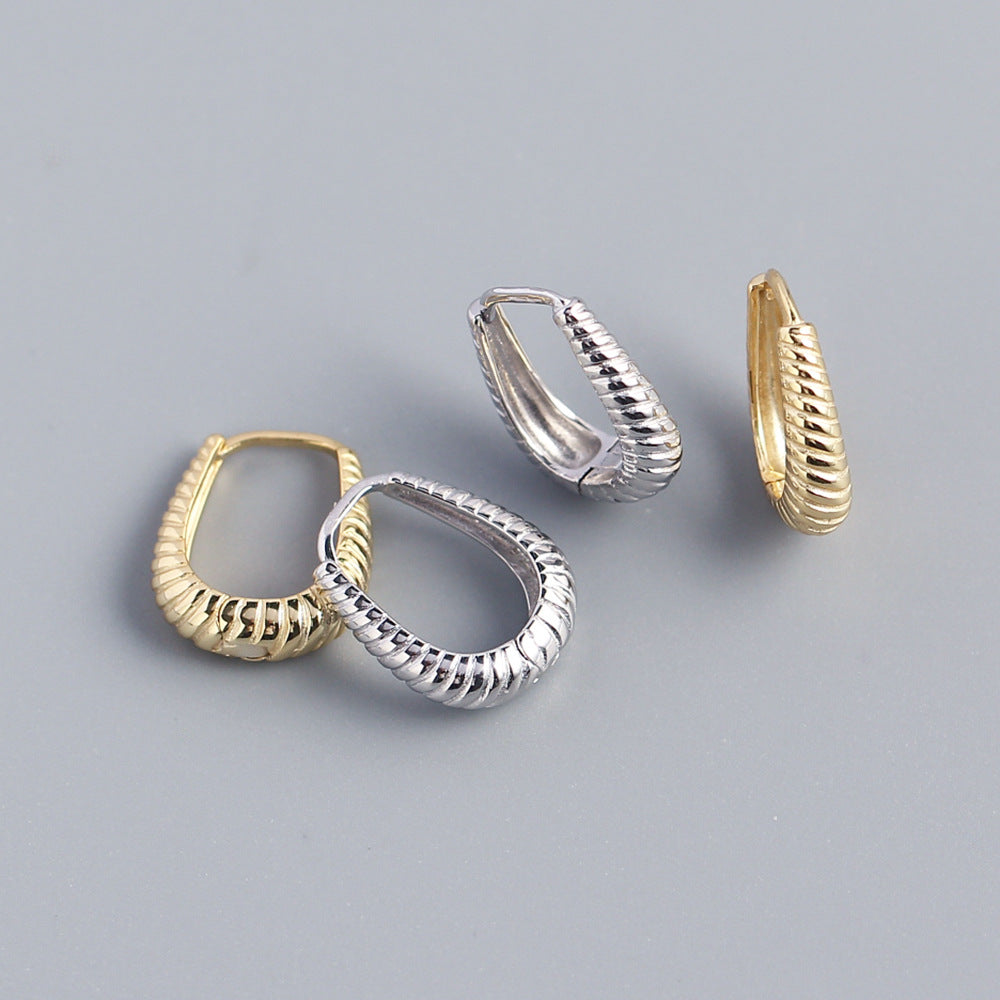 Minimalist Metal-Textured S925 Sterling Silver Hoop Earrings with Braided Pattern