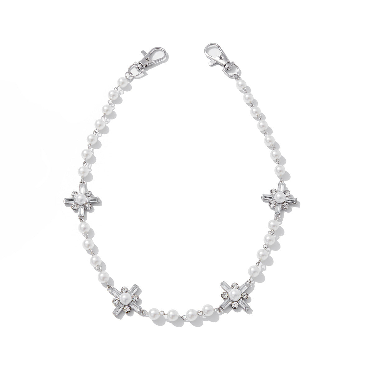 Minimalist Rhinestone Cross Zinc Alloy Pearl Beaded Waist Chain for Women