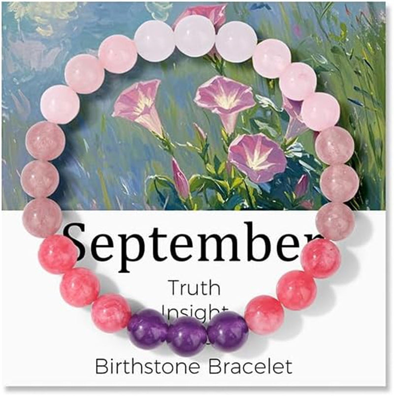 Sweet Natural Gemstone Beaded Stretch Bracelet for Women with Month Card