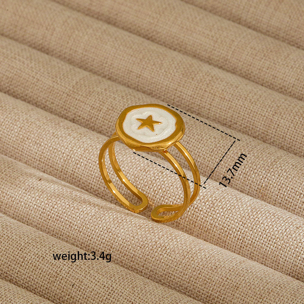 Anello aperto da donna in acciaio al titanio con forma geometrica e a cuore, stile INS, con finitura placcata