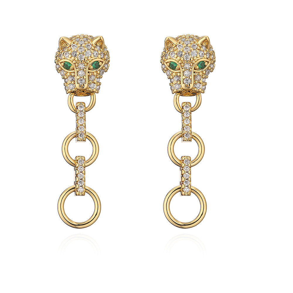 Orecchini da donna minimalisti in rame a forma di leopardo con placcatura in oro 18 carati e intarsio di zirconi