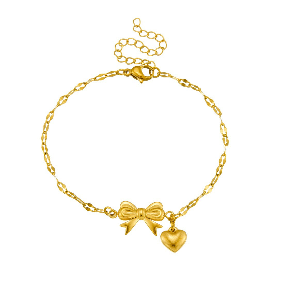 Gold Plated Stainless Steel Heart and Bow Bracelet for Women