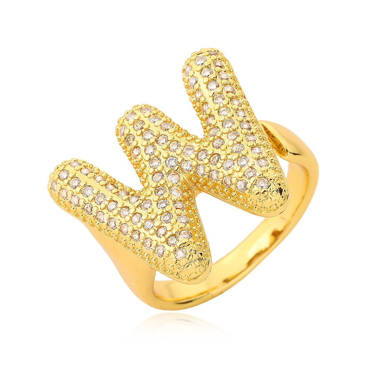Minimalist Geometric Letter Zirconia Ring for Women in Copper with Gold Plating and Micro-Pavé Setting