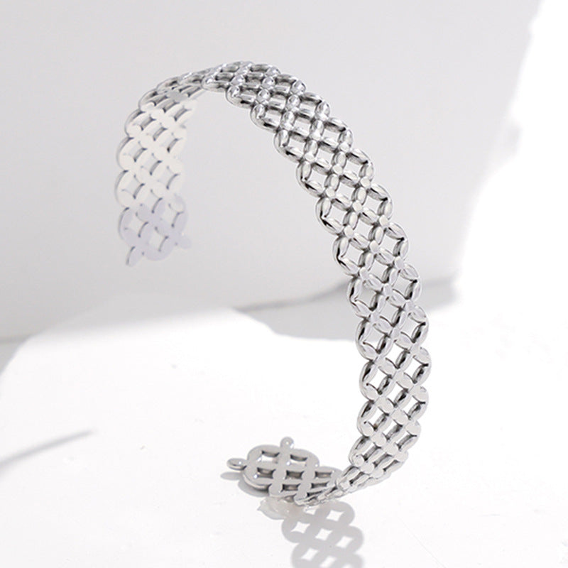 Adjustable Titanium Steel Bracelet for Women with Geometric Line Design Electroplated Finish Statement Cuff