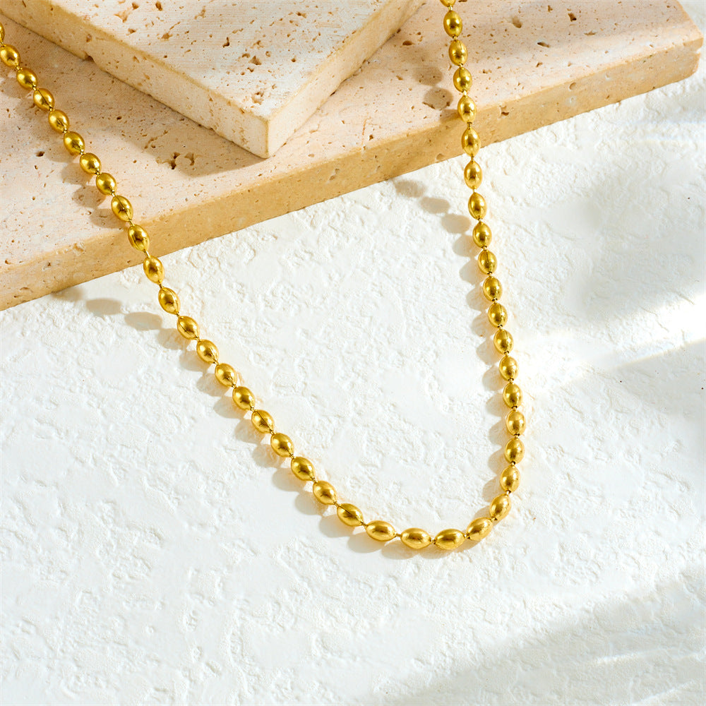 Punk Minimalist Gold Plated Stainless Steel Geometric Oval Ball Chain Necklace for Women