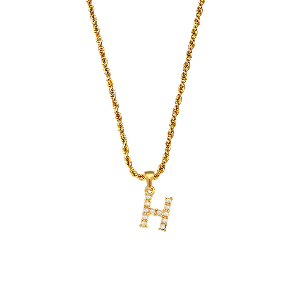 Fashionable Minimalist Letter Pendant Necklace for Women Stainless Steel Twisted Chain with 18K Gold Plating