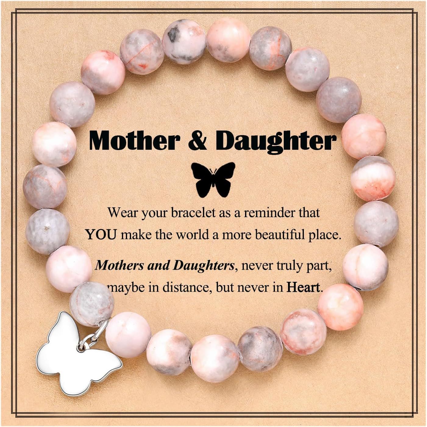 Natural Stone Zebra Print Heart Butterfly Handmade Bracelet for Women
