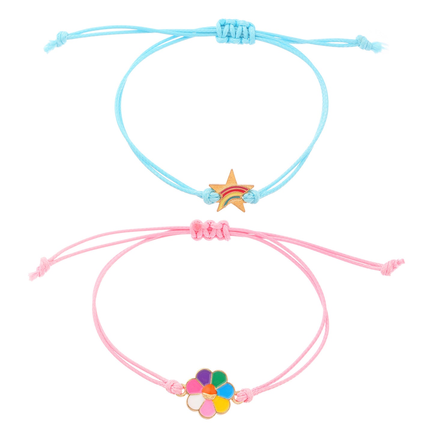Sweet Heart Star Butterfly Floral Alloy Bracelet Unisex Handmade Woven Cord