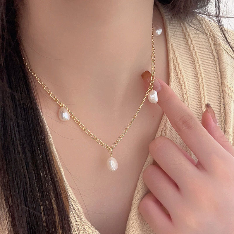 Collana minimalista da donna in argento sterling 925 con perle geometriche