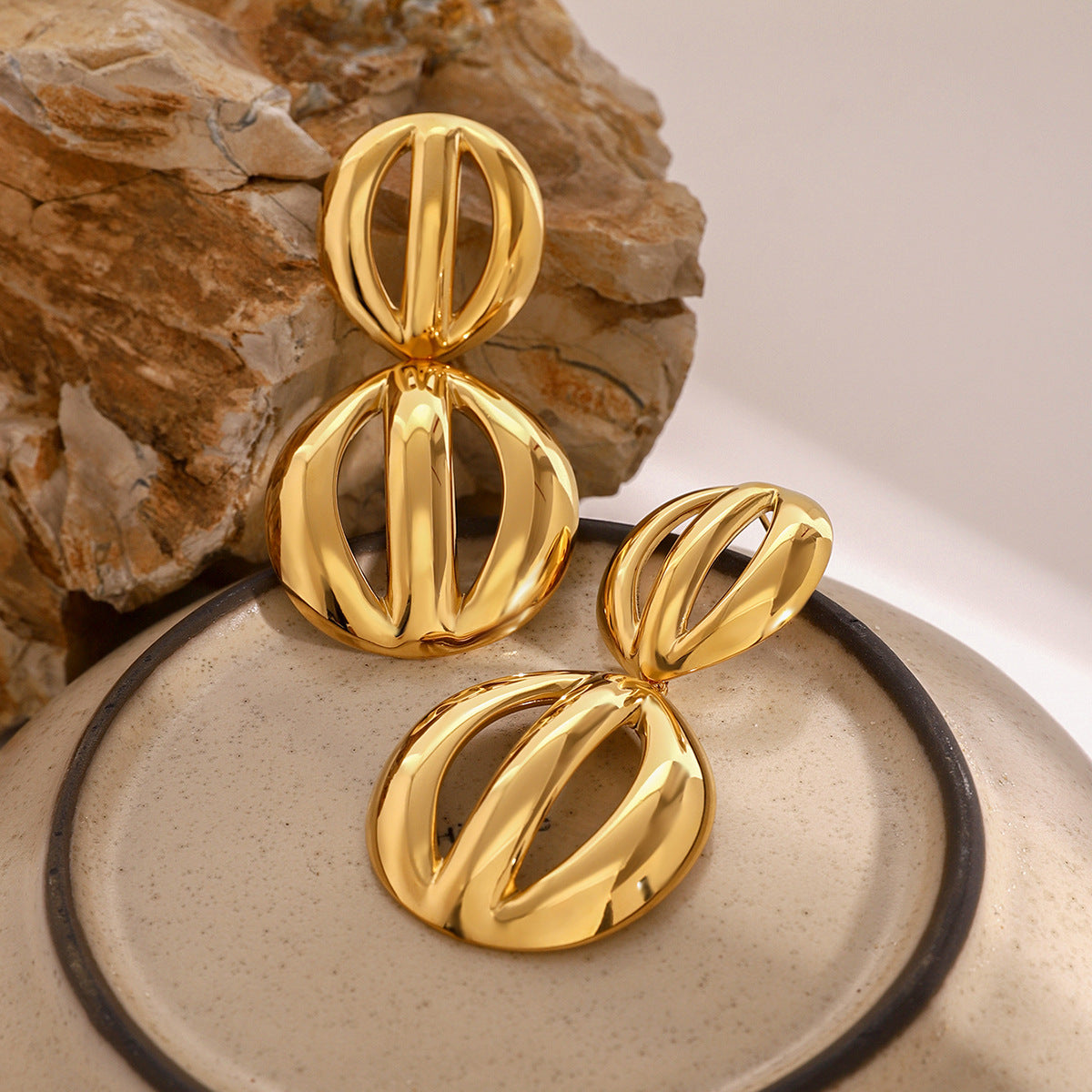 Geometric Round Plated Stainless Steel Hoop Earrings for Women