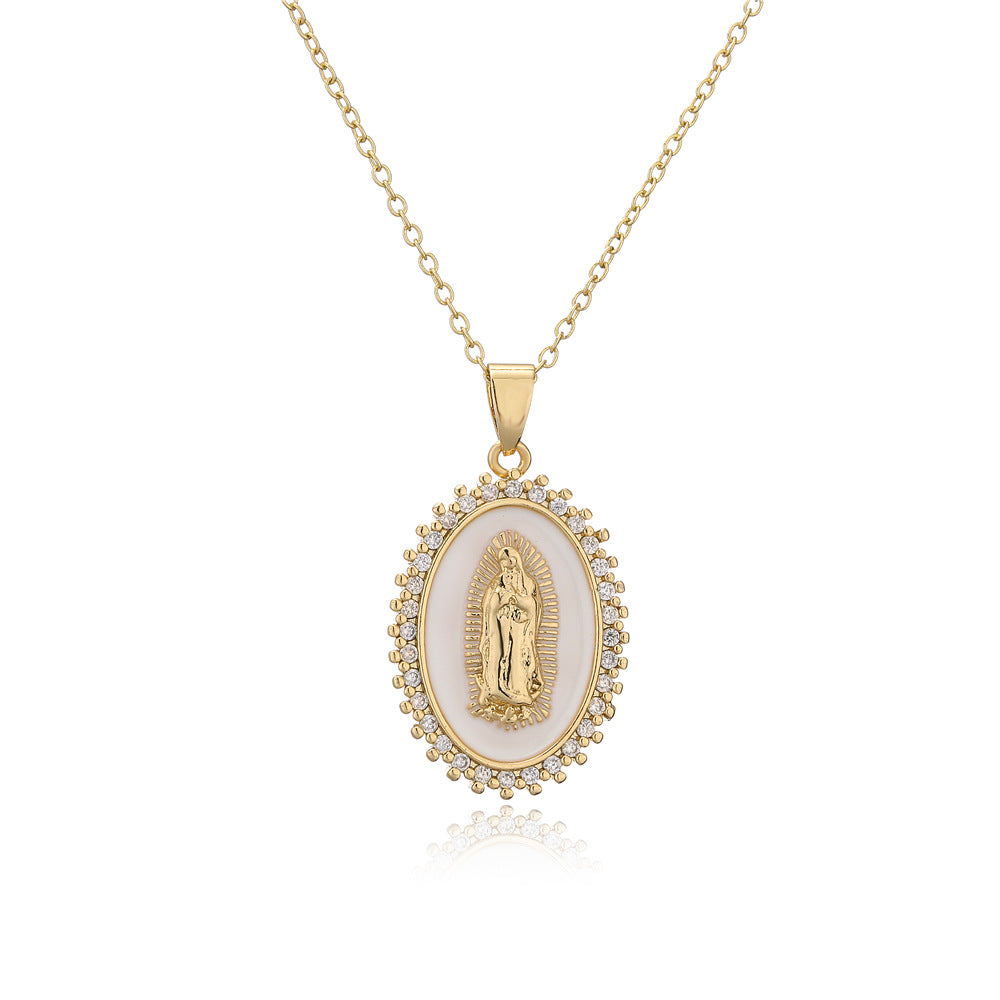 Collana con Pendente Geometrico Irregolare Stile Lusso in Rame Placcato Oro 18K e Finitura Smaltata, con Zirconi su Catena a O