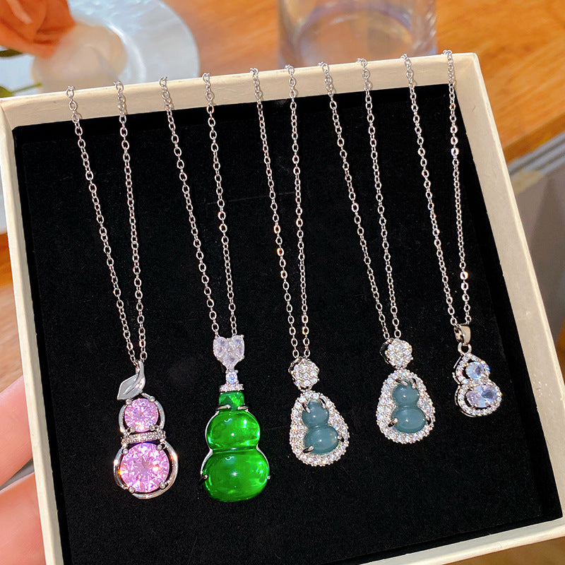 Minimalist Sweet Titanium Steel Plated Gourd Pendant Necklace with Cubic Zirconia for Women