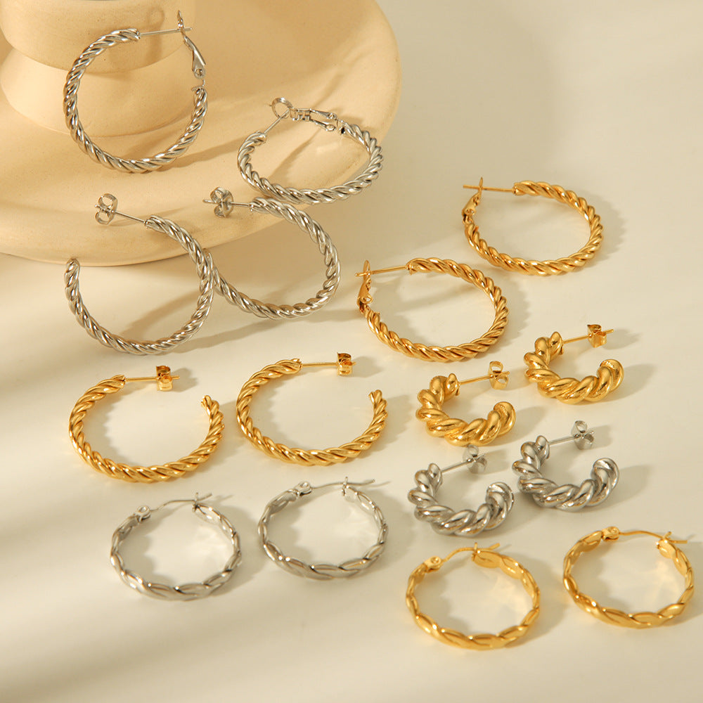 Geometric Twist Stainless Steel Earrings with Vacuum Plating for Hypoallergenic Wear