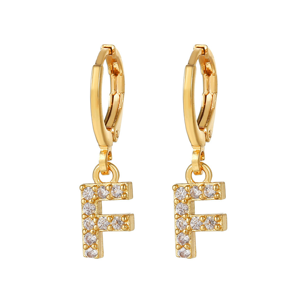 Minimalist Elegant Gold Plated Brass Micro-Inlaid Cubic Zirconia Letter Hoop Earrings for Women
