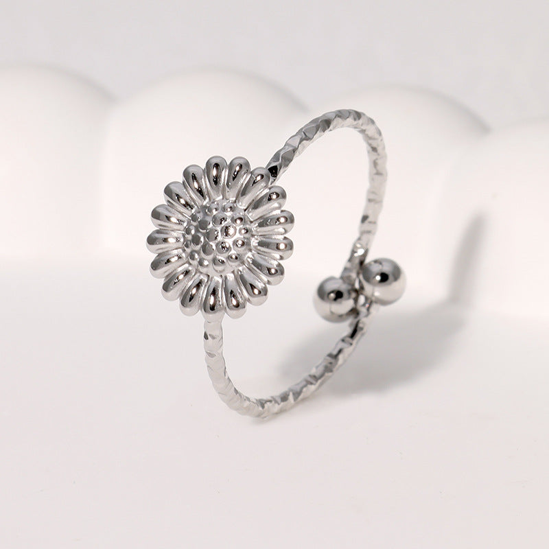 Anello Minimalista a Margherita in Acciaio Inossidabile Placcato Oro, Fascia Aperta Regolabile da Donna
