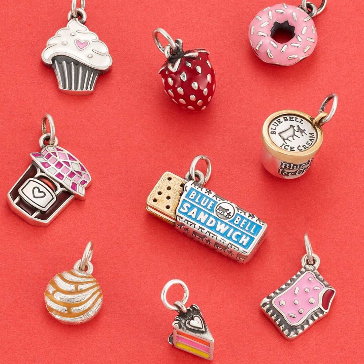 Colorful Geometric Brass Plated Necklace with Ice Cream Food Charms